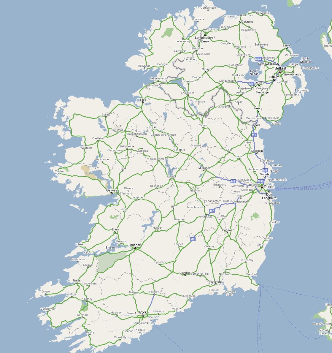 ramani ya ireland barabara