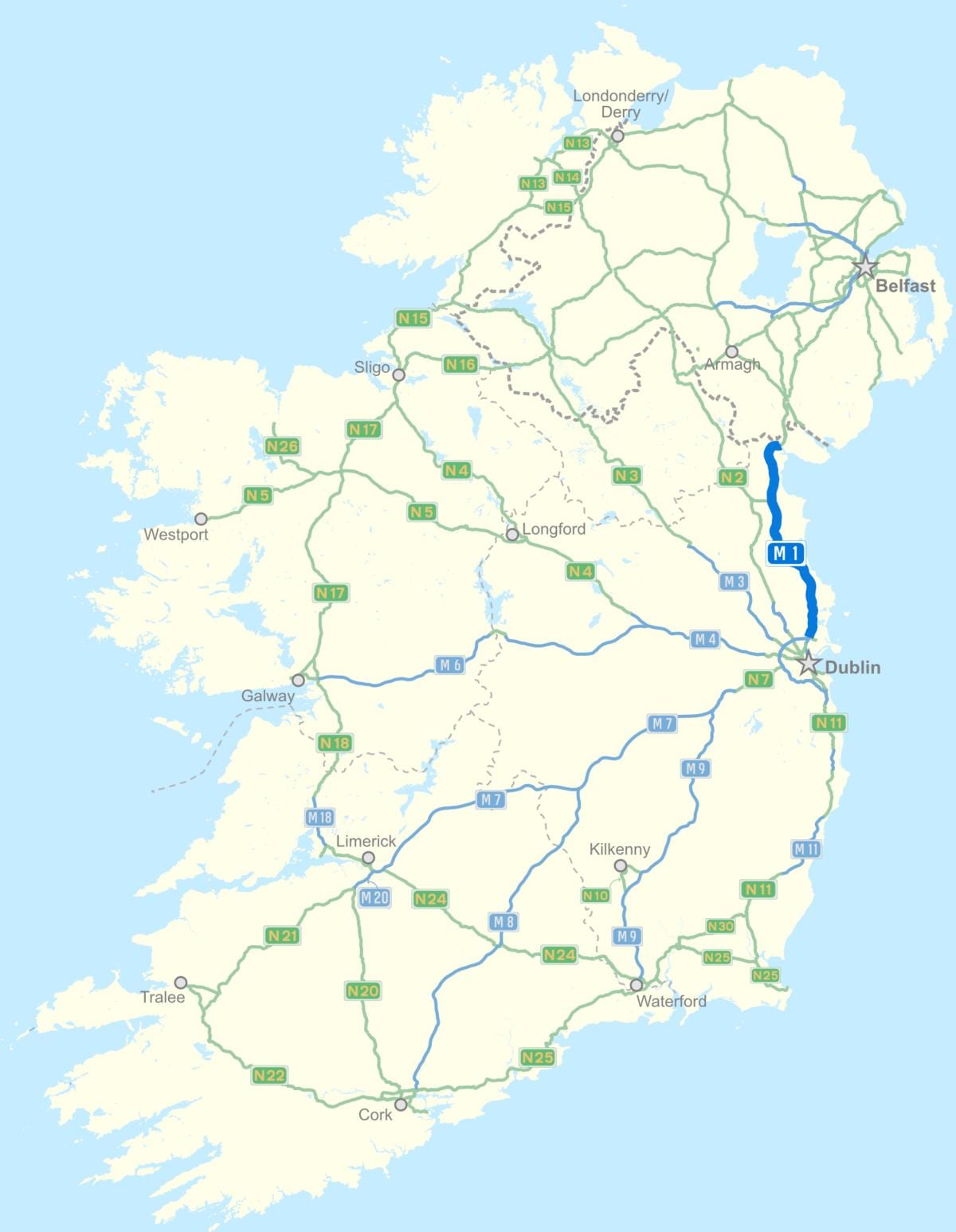 ramani ya ireland barabara