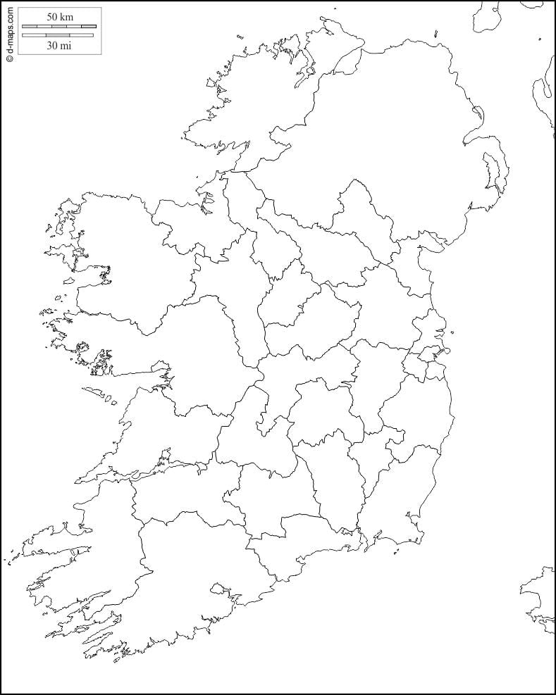tupu ramani ya ireland na mipaka ya kata