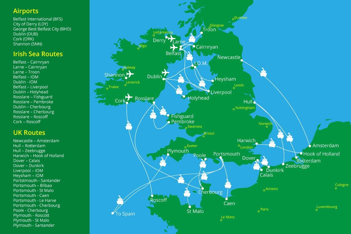 ramani ya itakayovukwa kivuko kwa ireland
