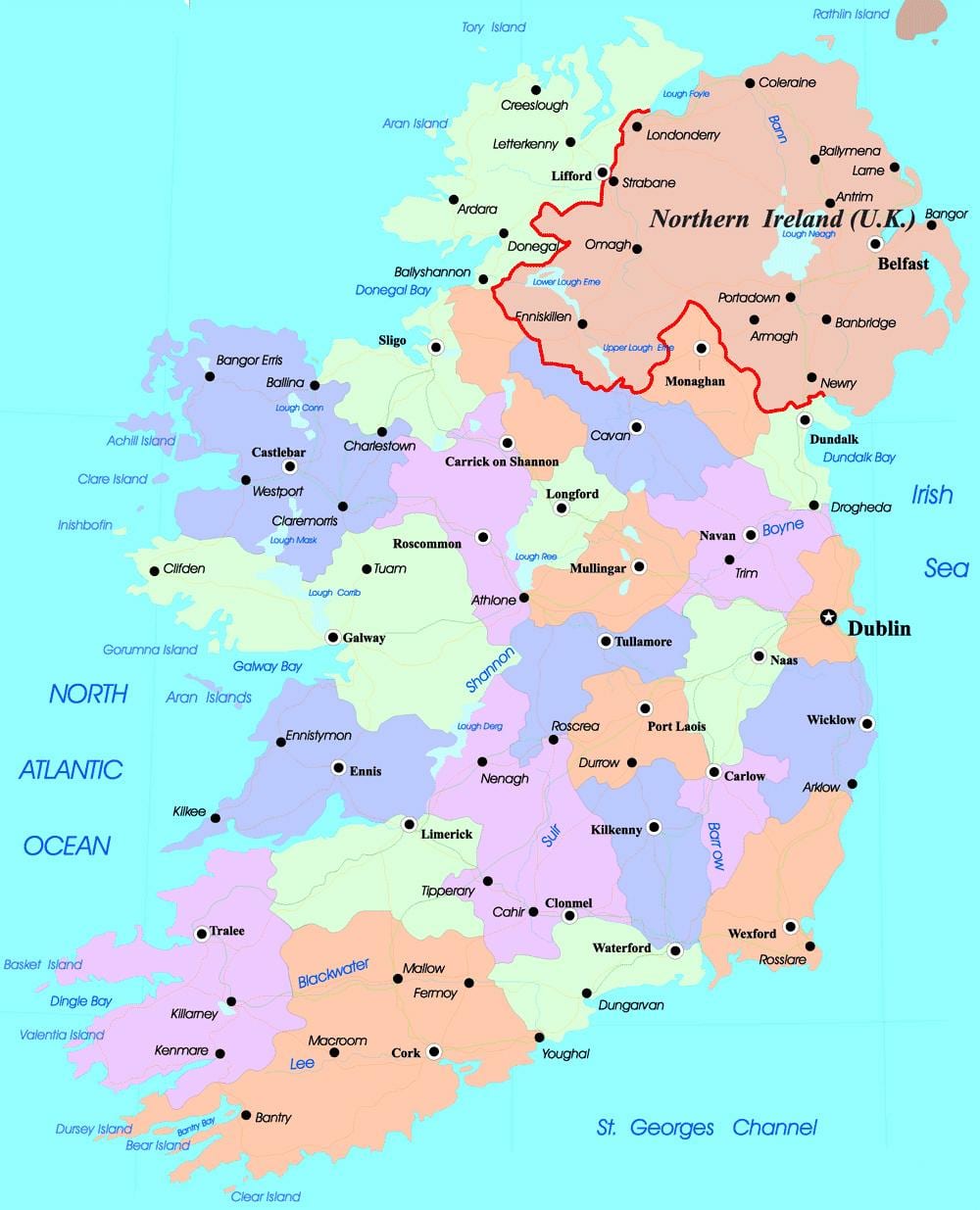 kisiasa ramani ya ireland na ireland ya kaskazini