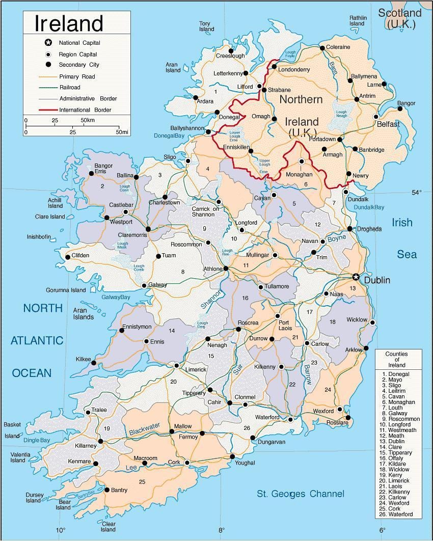 kata ramani ya ireland na miji