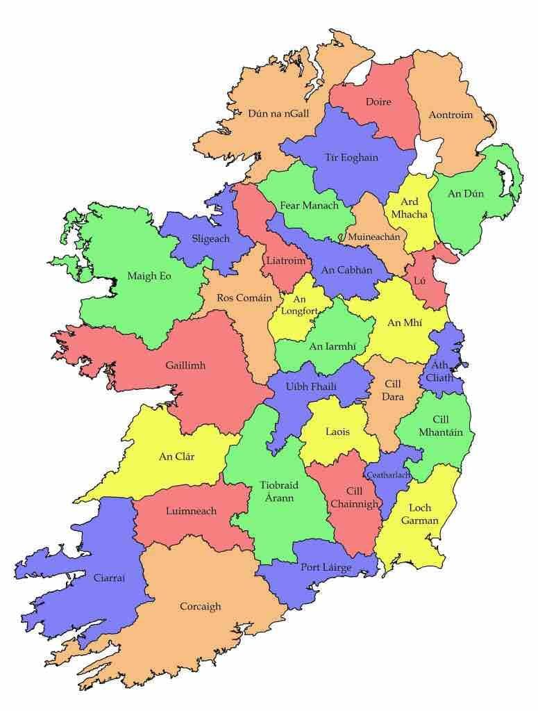 ramani ya ireland na kata majina