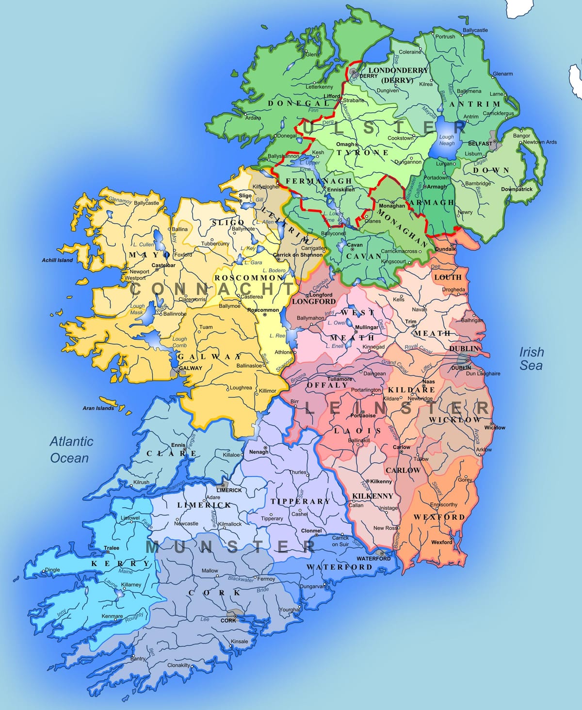 kubwa ramani ya kina ya ireland
