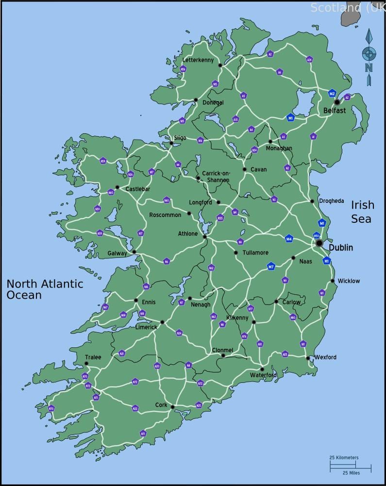 ramani ya kuendesha gari ramani ya ireland umbali