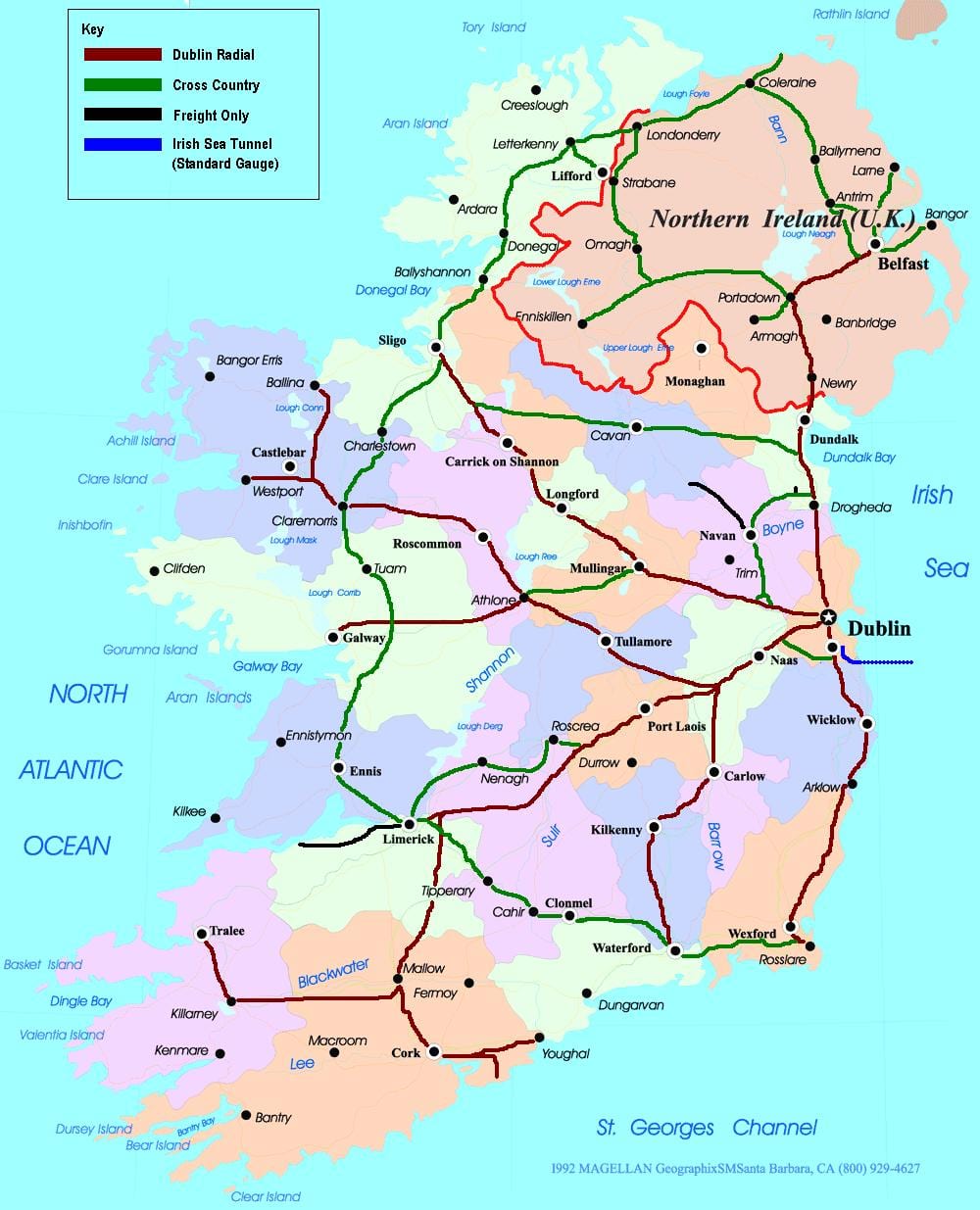 ramani ya njia ya treni katika ireland