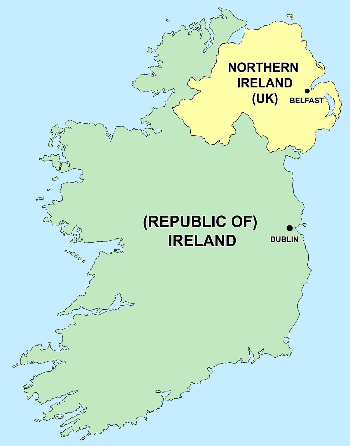 ramani ya ireland ya kaskazini na jamhuri ya ireland