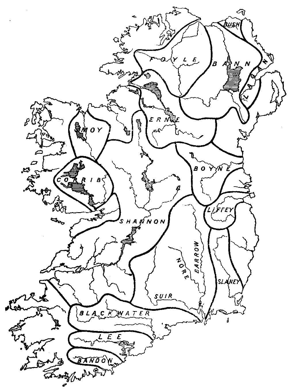 tupu ramani ya ireland na mito na milima