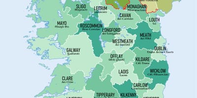 Ramani ya jamhuri ya ireland kuonyesha wilaya