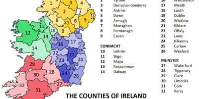 Ramani ya ireland kuonyesha majimbo